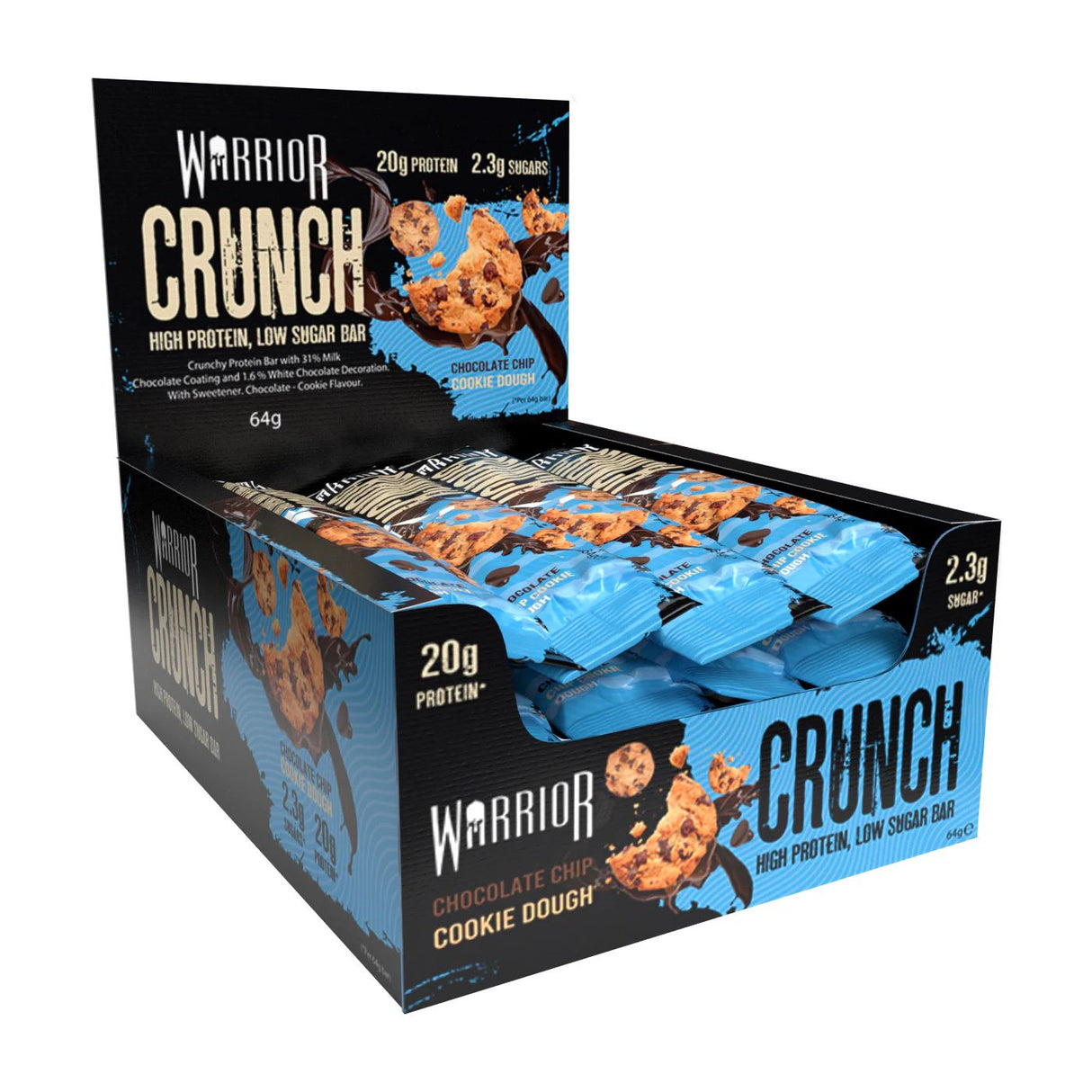 Warrior Crunch Bars - Chocolate Chip Cookie Dough - 12x64g