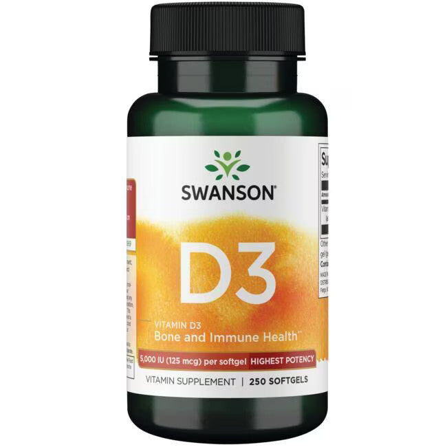 Swanson Highest Potency Vitamin D-3 5000 IU, 250 caps